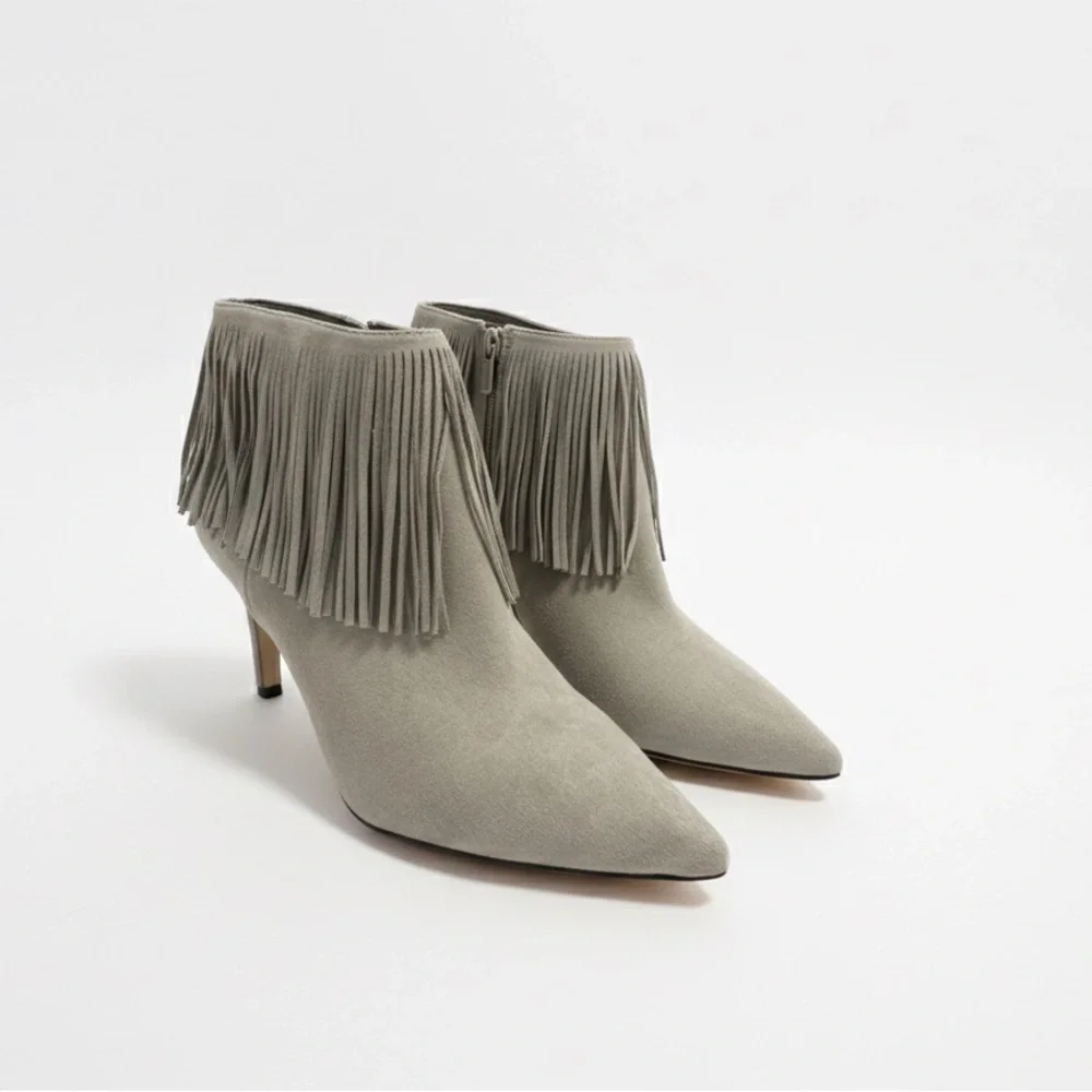 Sam Edelman, 8, Grey Suede Fringe Stiletto‎ Ankle Boots